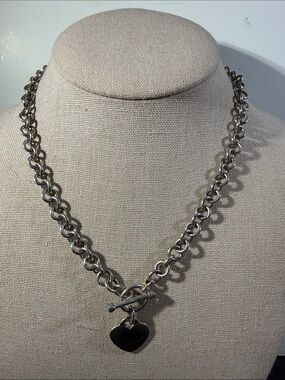 925, Chunky Statement Choker Sterling Silver Heart Toggle Chain Necklace